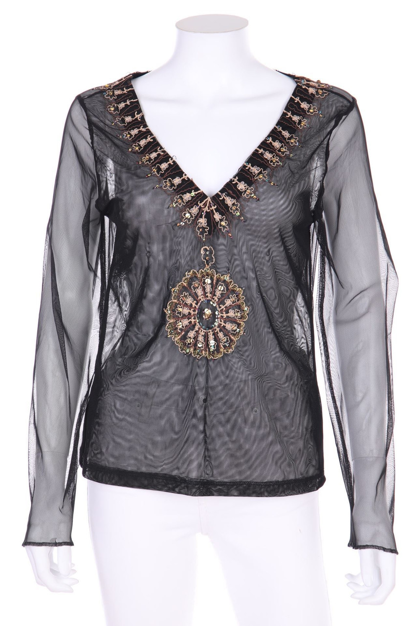 VERO MODA - Boho-Bluse aus Mesh mit Pailletten - L