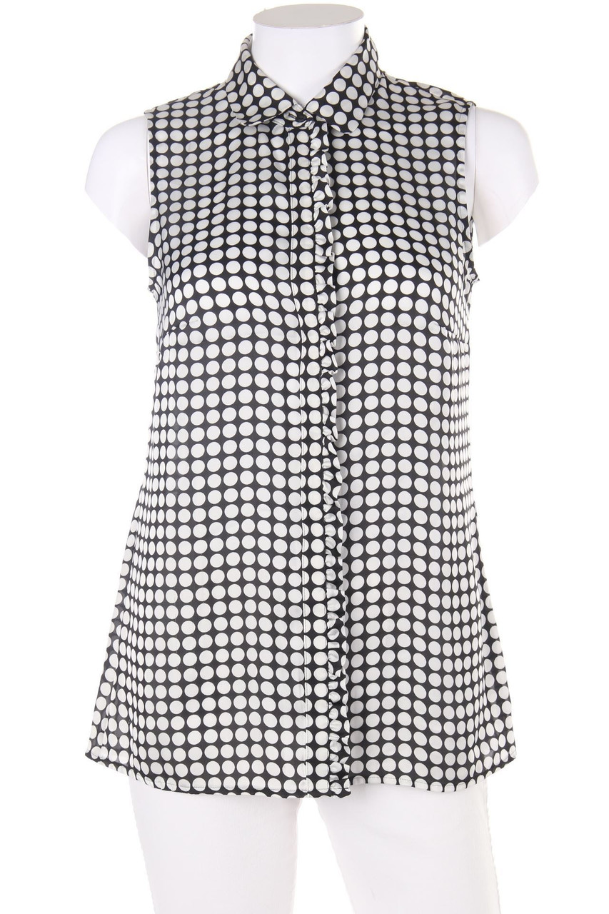 ESPRIT - ärmellose Hemd-Bluse mit Rüschen mit Polka Dots - D 36
