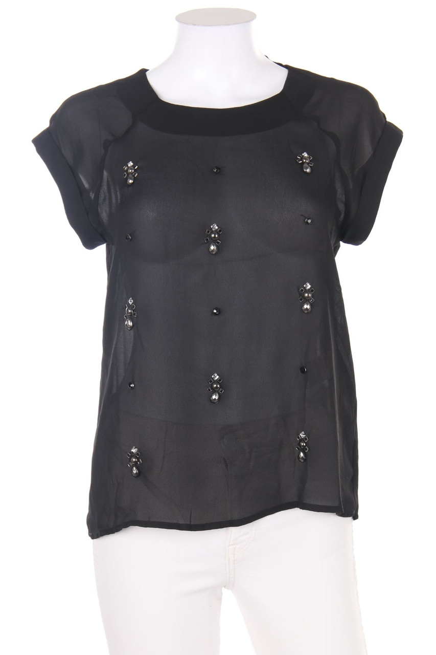 ANNA FIELD - Kurzarm-Bluse mit Schmuckstein-Applikation - D 36