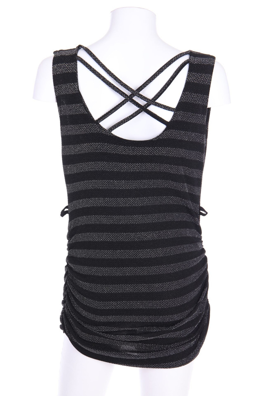 Ohne Label - Metallic-Blusentop mit Wasserfall-Ausschnitt - M