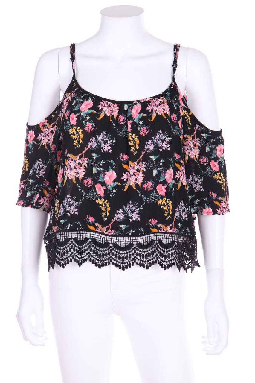 H&M DIVIDED - Boho-Carmen-Bluse aus Viskose mit floralem Muster - D 36