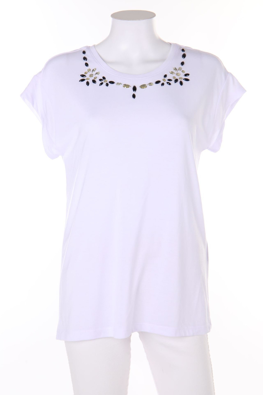 ONLY - Kurzarm-Shirt mit Schmuckstein-Applikation - S