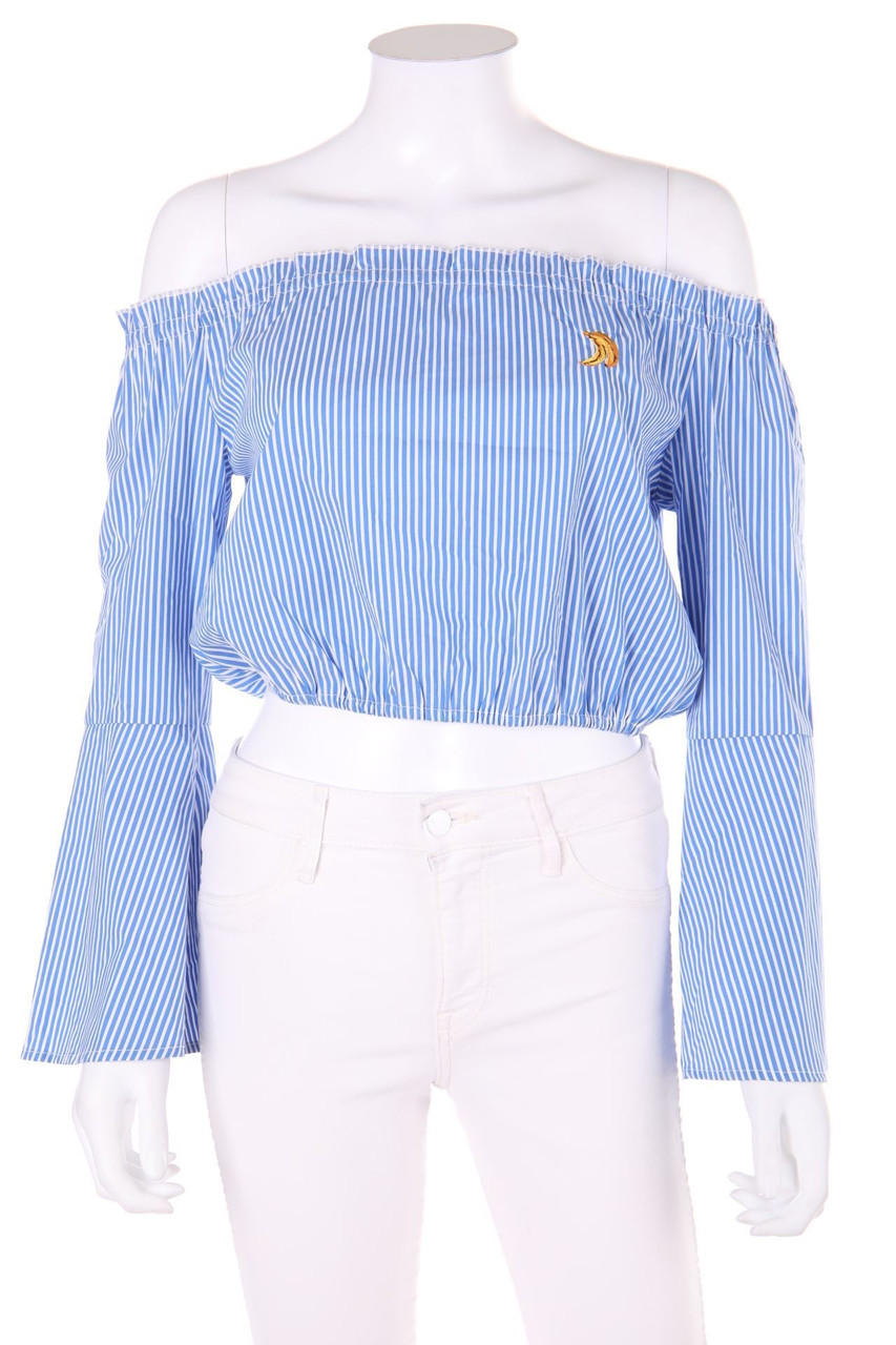 PULL&BEAR - Carmen-Bluse mit Streifen mit Stickereien - S