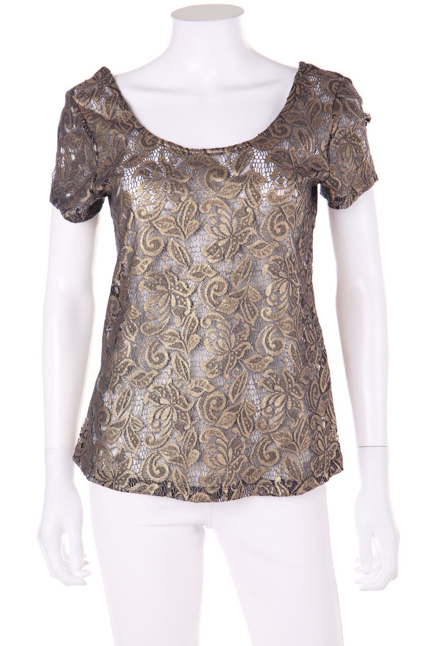 F&F - Kurzarm-Bluse aus Spitze mit Metallic-Effekt - D 38