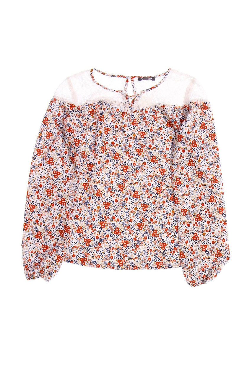 NO EXCUSE - Bluse mit floralem Muster mit Spitze - 170