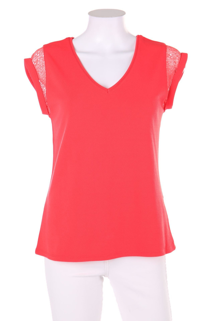 Ohne Label - Kurzarm-Shirt mit Spitzen-Einsatz - S