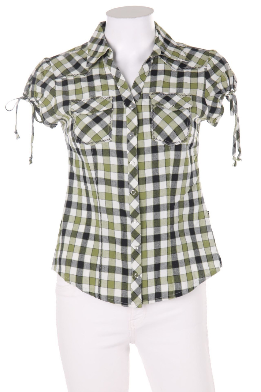 NO NAME - Kurzarm-Bluse mit Karo-Muster - S