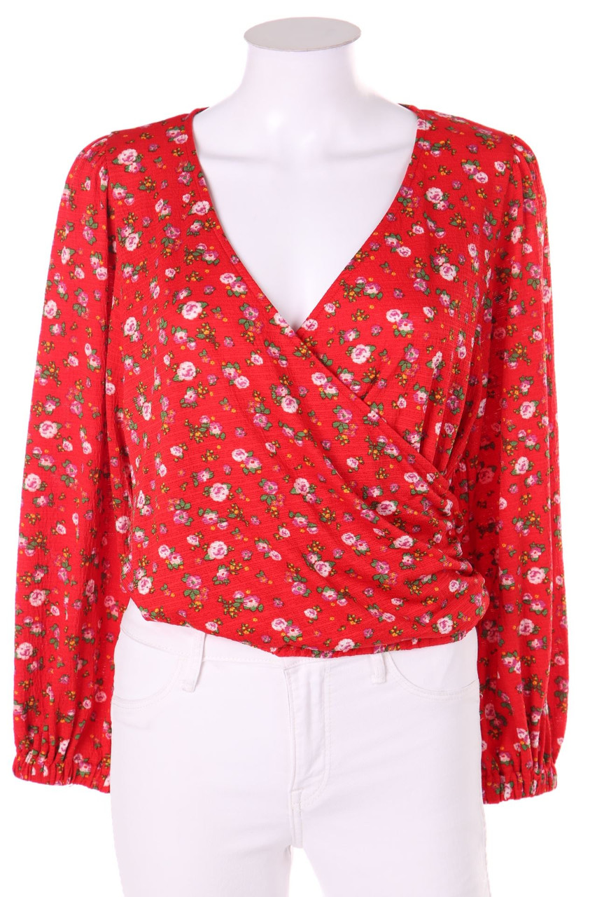 TOPSHOP PETITE - Bluse in Wickel-Optik mit floralem Muster - D 38