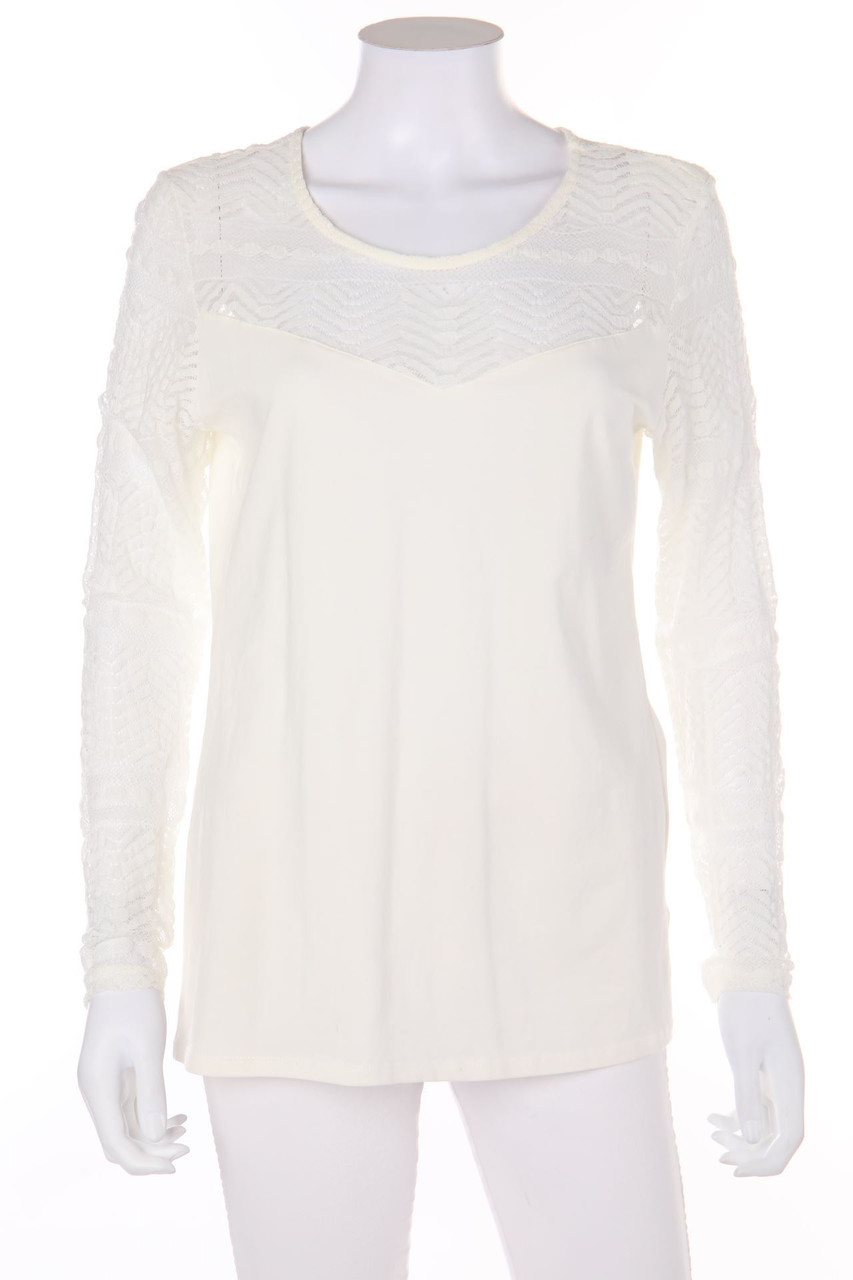 Ohne Label - Longsleeve-Shirt mit Spitzen-Einsatz - D 38-40