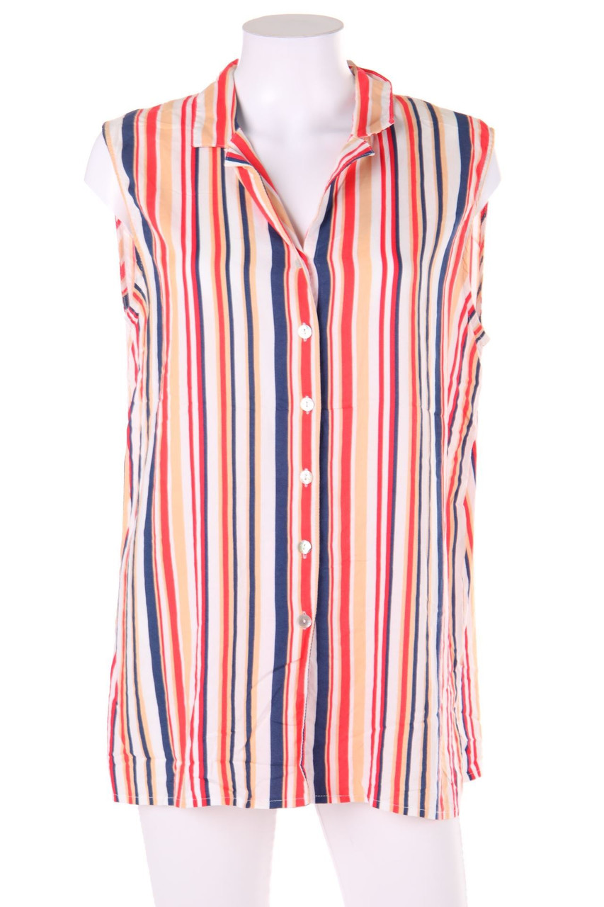 Ohne Label - ärmellose Hemd-Bluse mit Streifen - D 42