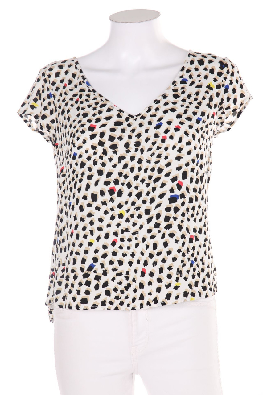 UNITED COLORS OF BENETTON - Kurzarm-Bluse mit Print in Wickel-Optik - M