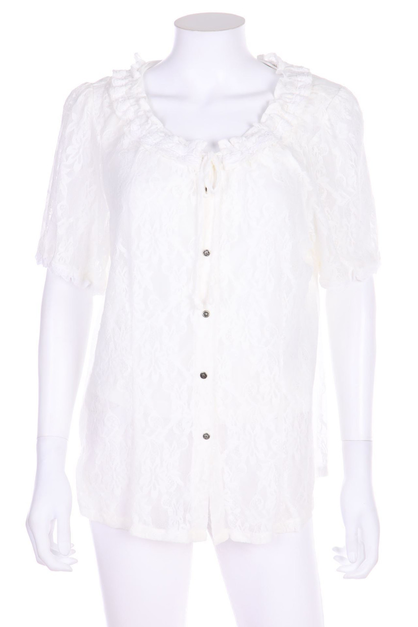 Laura Torelli CLASSIC - Carmen-Bluse im Layer Look aus Spitze - D 44