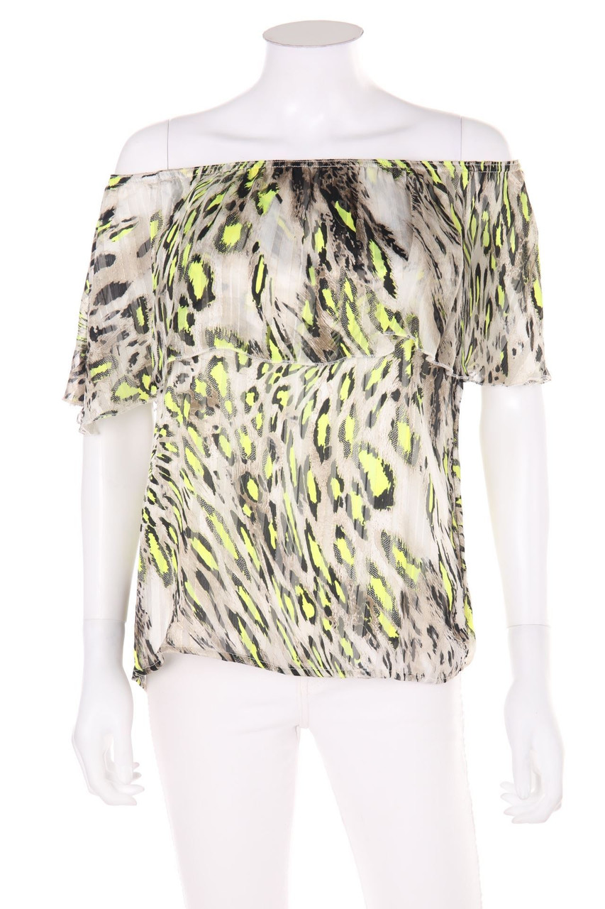Ohne Label - Carmen-Bluse mit Animal-Print - M