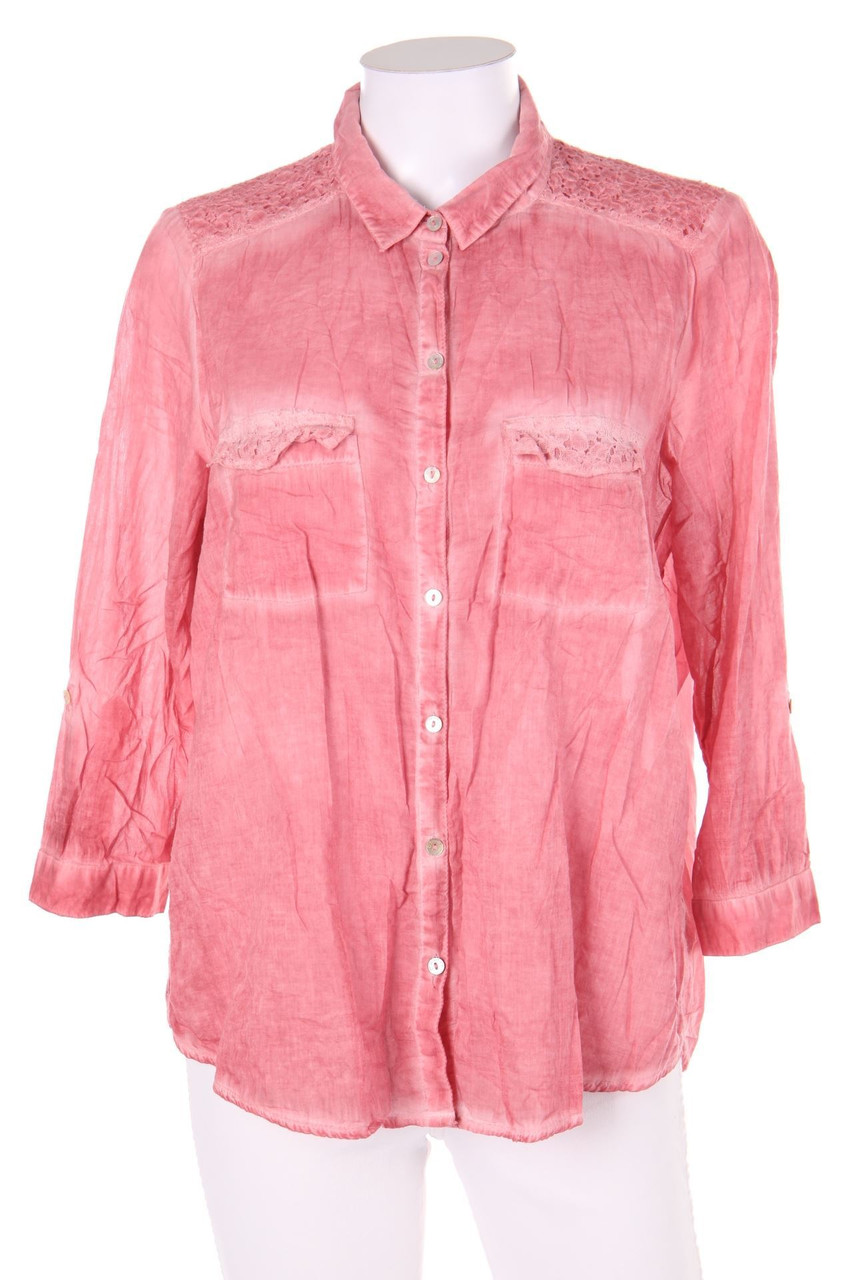 Street One - Garment Dyed-Hemd-Bluse mit Krempel-Ärmeln mit Spitze - D 38