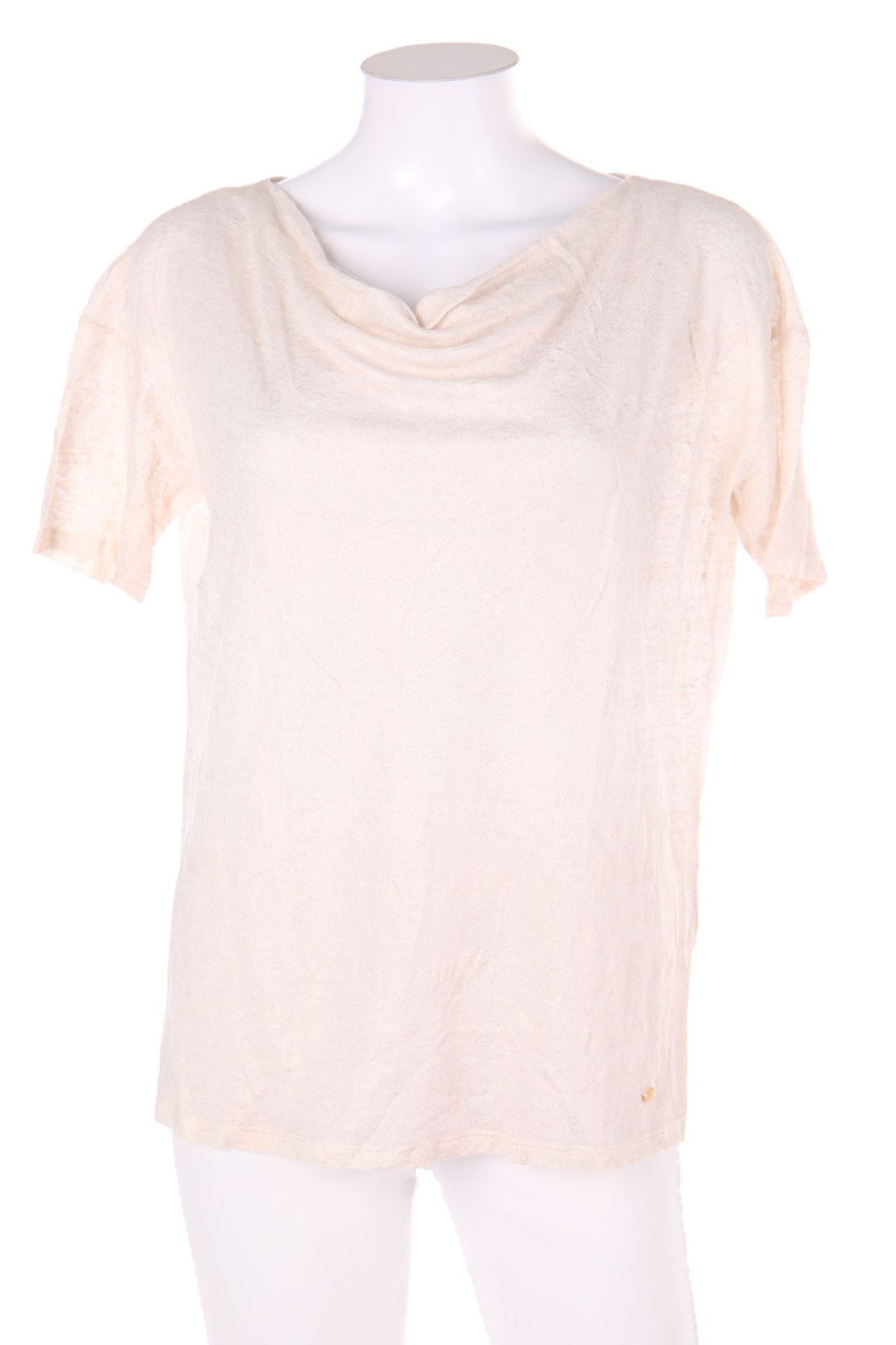 BRAX FEEL GOOD - Leinen-Strick-Pullover mit Wasserfall-Ausschnitt mit Metallic-Effekt - D 38