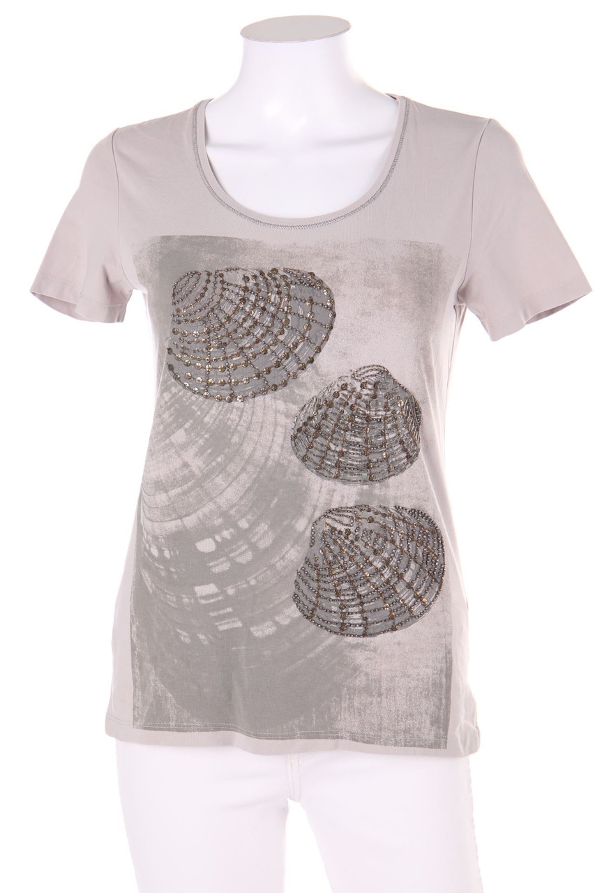 olsen - Kurzarm-Shirt mit Print mit Schmuckstein-Applikation - D 36