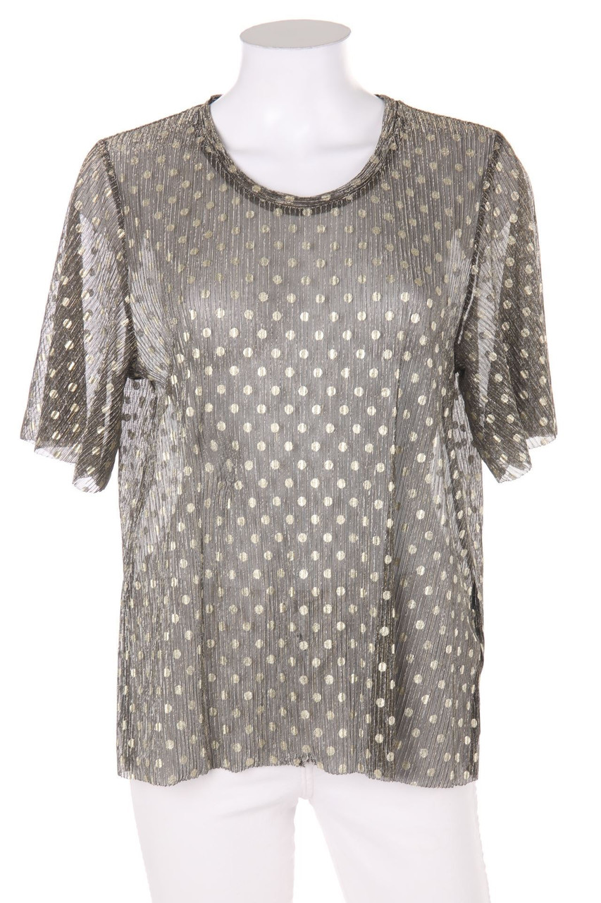 kaffe - Metallic-Kurzarm-Bluse mit Punkten - M