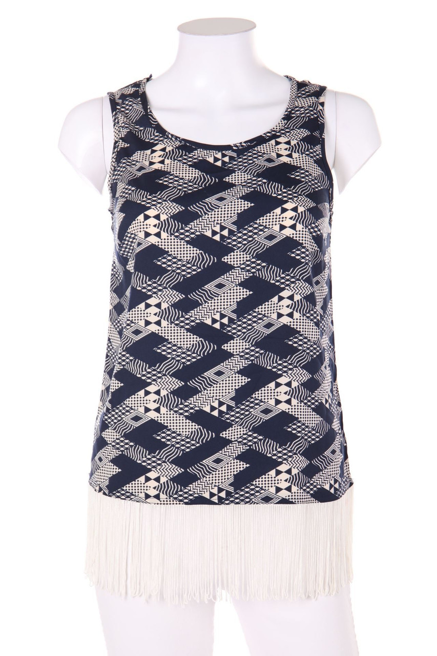 Ohne Label - Blusentop mit geometrischem Muster mit Fransen - D 36