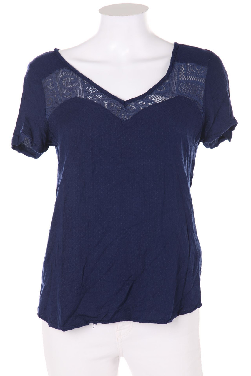 Shop 1 One - Kurzarm-Bluse aus Viskose mit Häkelspitze - S