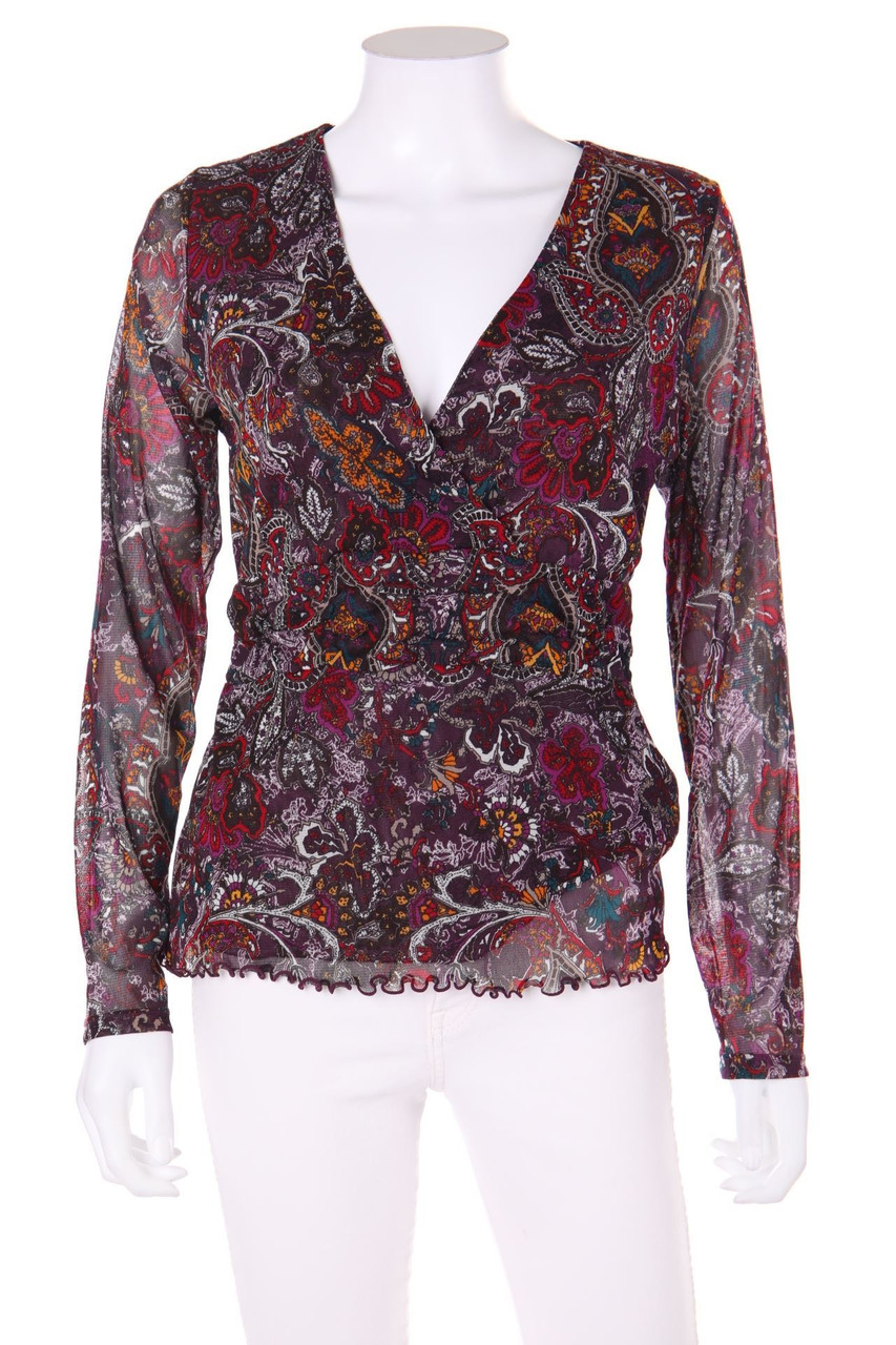 comma - Mesh-Longsleeve-Shirt mit floralem Muster - L