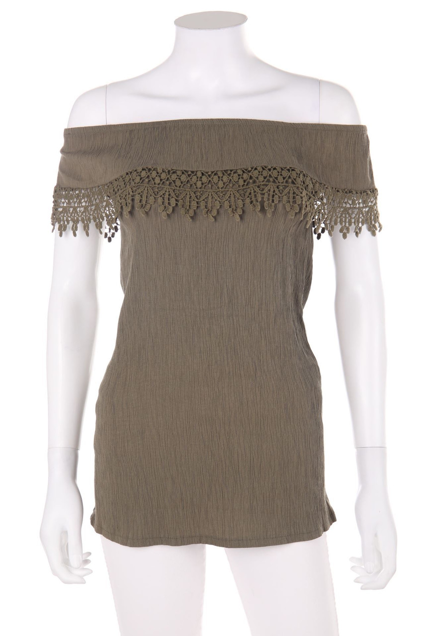 SECONDHAND - Carmen-Bluse mit Häkelspitze - M