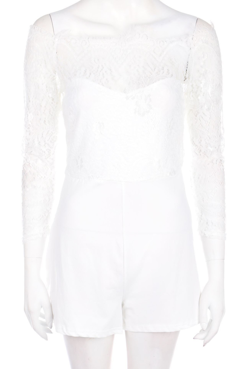 Ohne Label - Carmen-Playsuit mit Spitzen-Einsatz - M