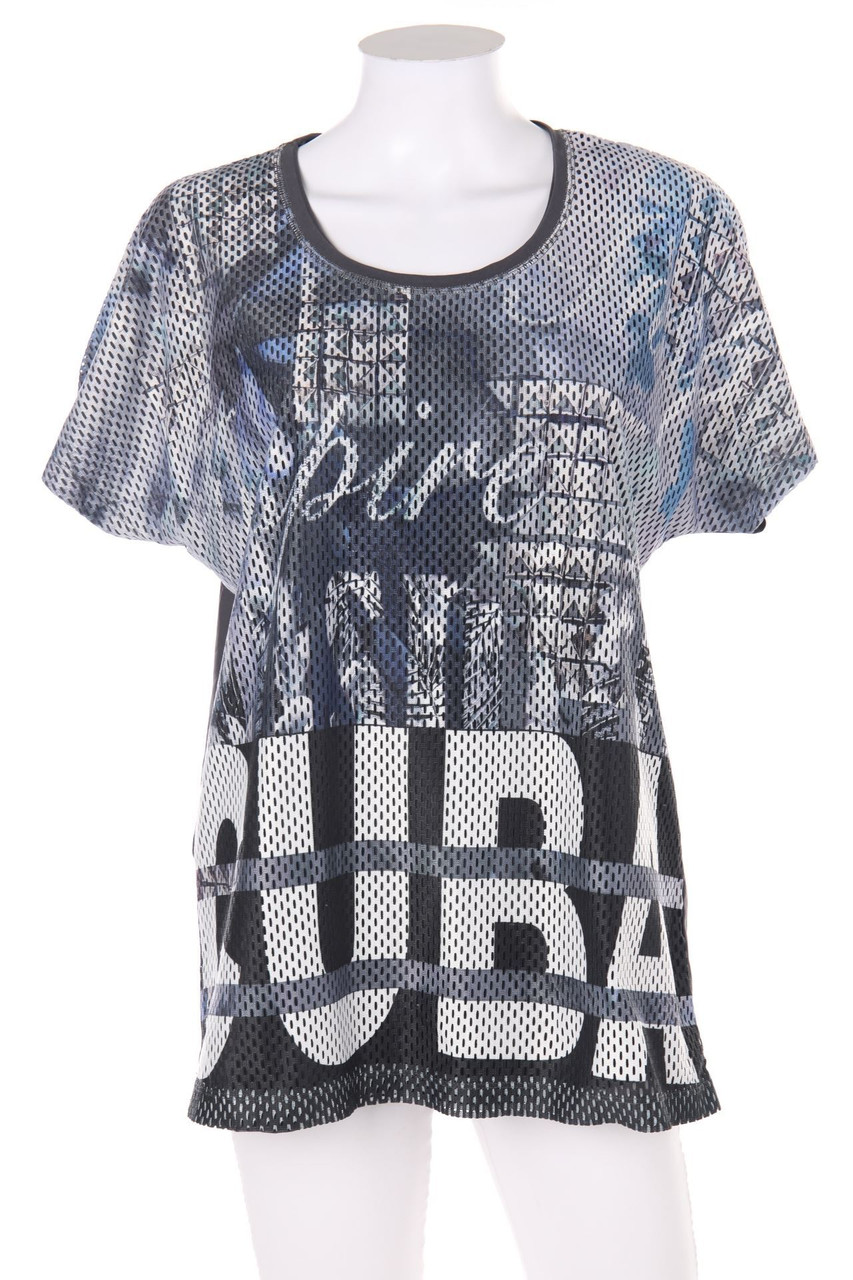 Frapp - Kurzarm-Batwing-Shirt mit Print - D 42