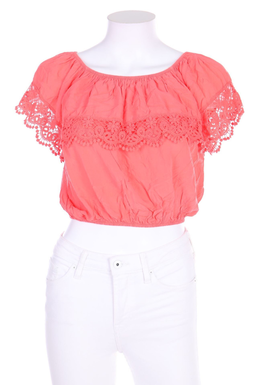 zebra - Carmen-Bluse mit Spitzen-Einsatz - XS