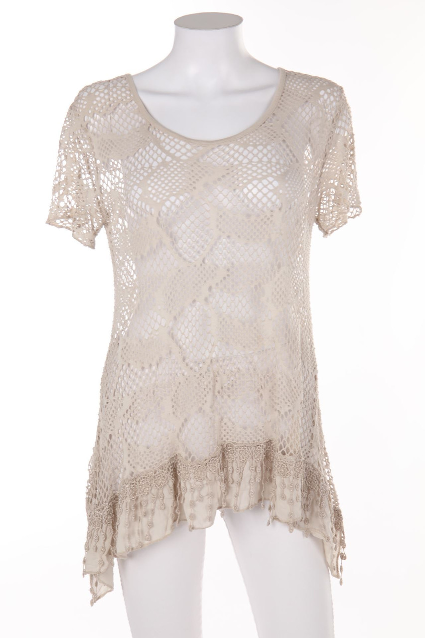 SECONDHAND - Kurzarm-Shirt mit Häkelspitze - S