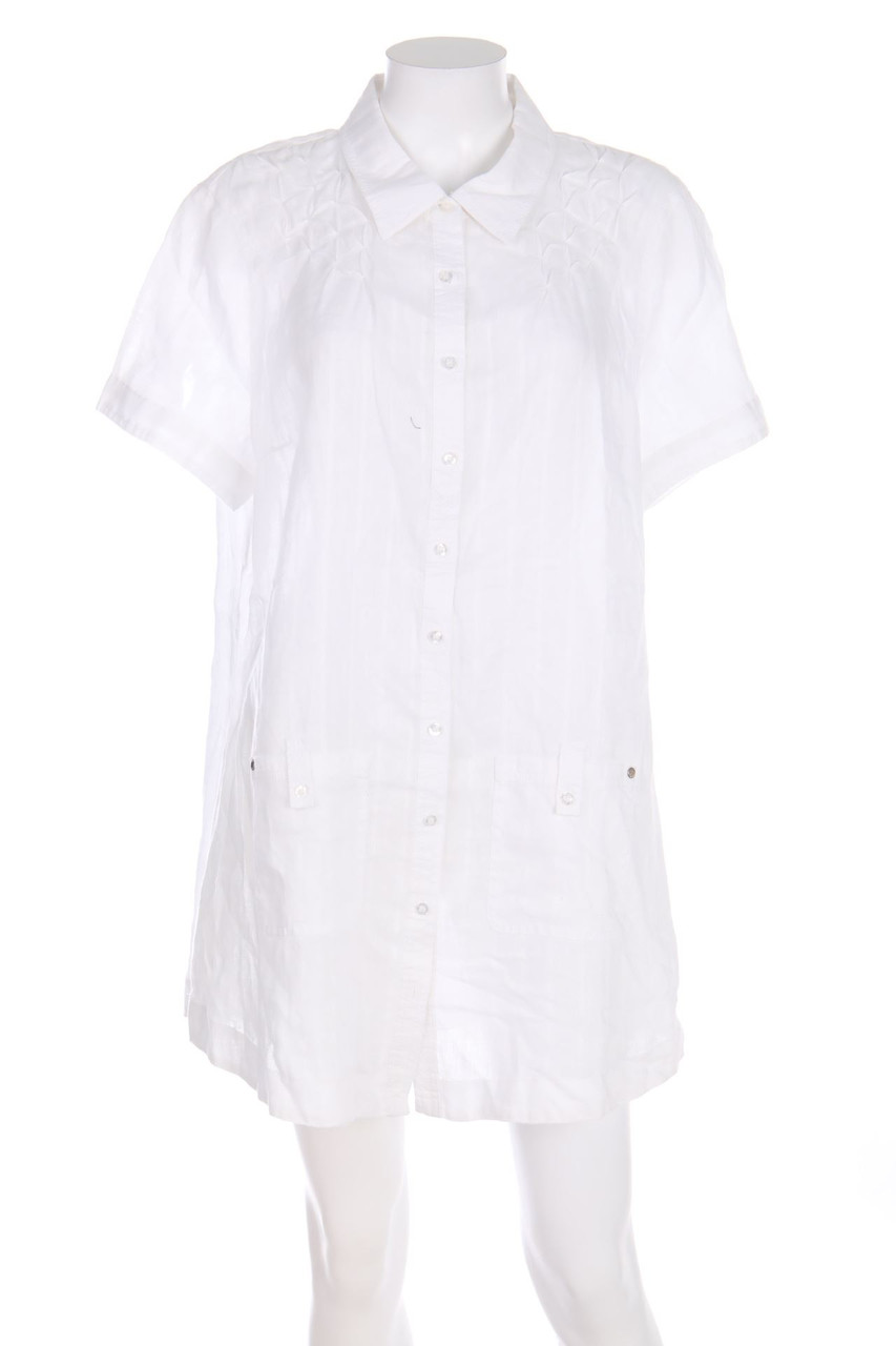 Ohne Label - Long-Kurzarm-Bluse mit aufgesetzten Taschen - D 42