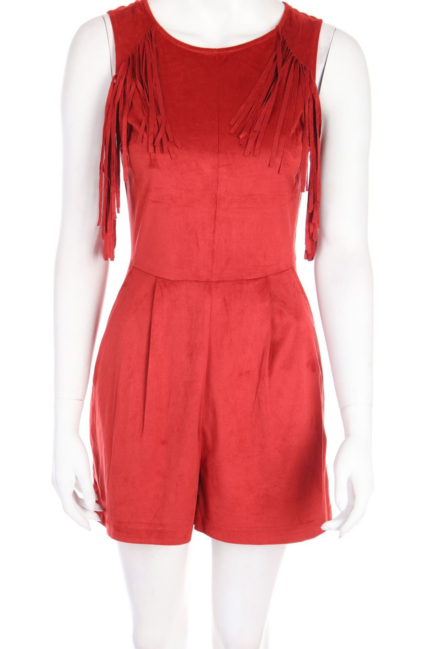 AMISU - Boho-Faux Leather-Playsuit mit Fransen - D 34