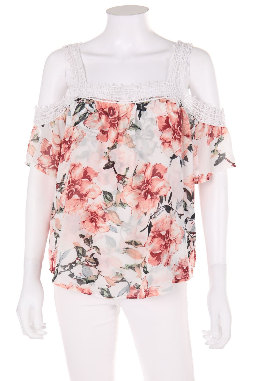 COLLOSEUM - Kurzarm-Bluse mit Cut-outs mit floralem Muster - S