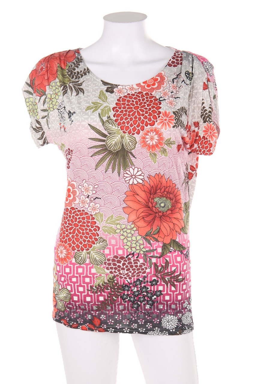 promod - Kurzarm-Batwing-Shirt mit floralem Muster - D 38