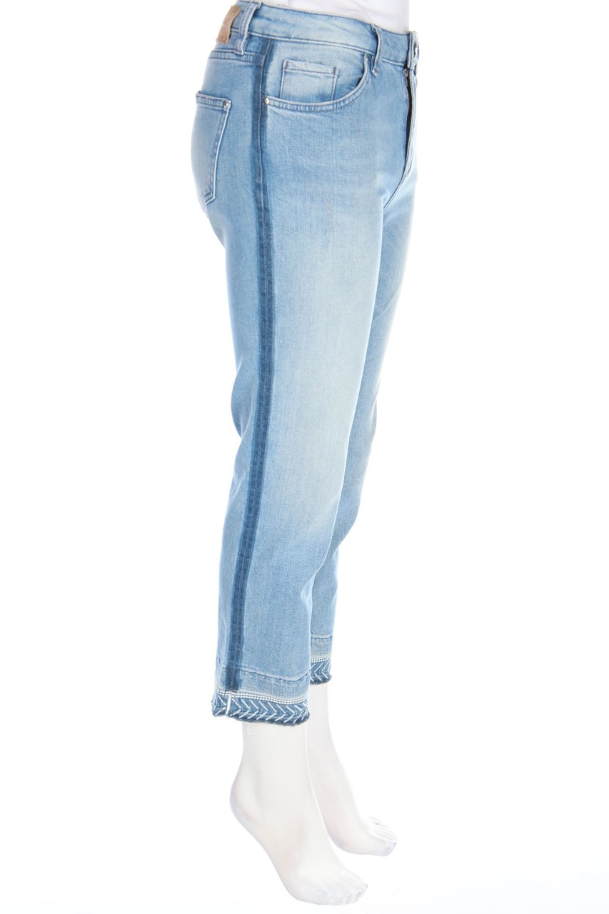MOS MOSH - Cropped-Used Look Straight Cut Jeans mit Stickereien - W27