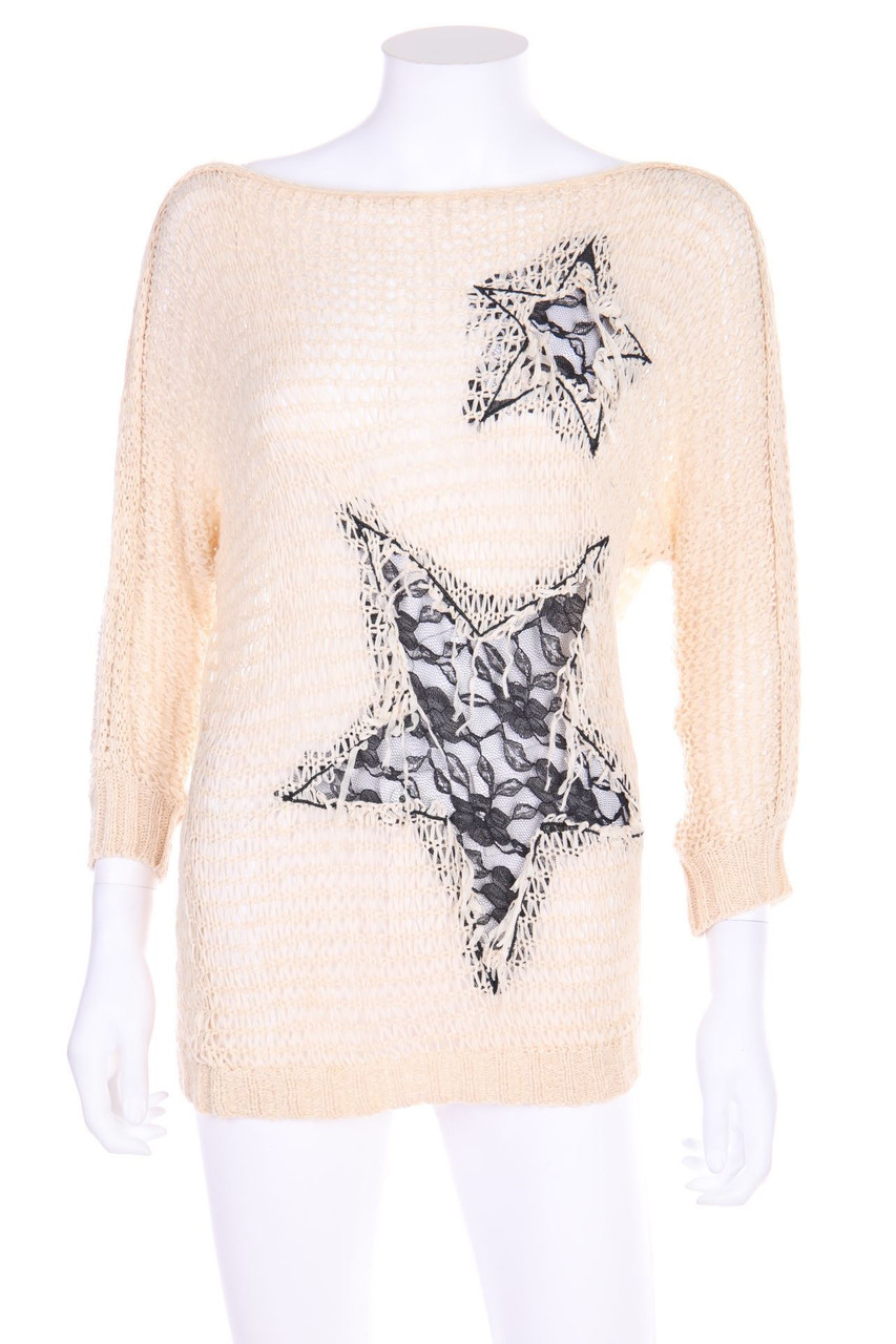 SECONDHAND - Batwing-Pullover mit Spitzen-Einsatz - S