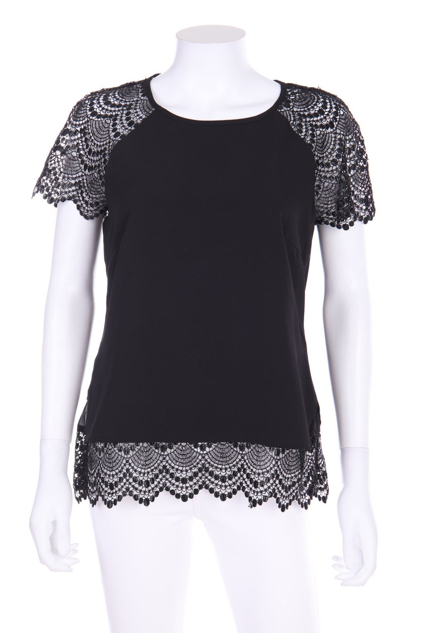 MORGAN - Kurzarm-Bluse mit Spitzen-Einsatz - D 40