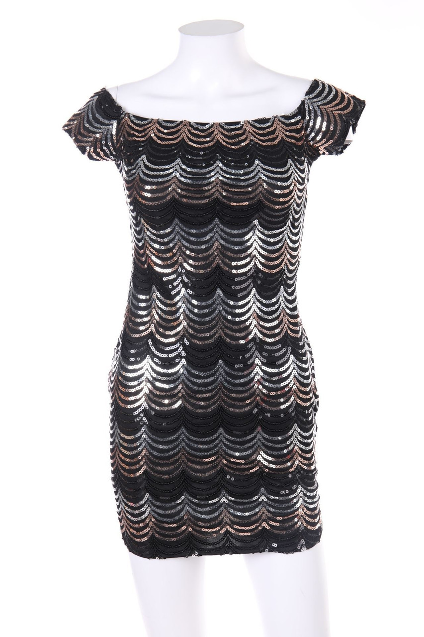 Ohne Label - Kurzarm-Party-Kleid mit Pailletten - S