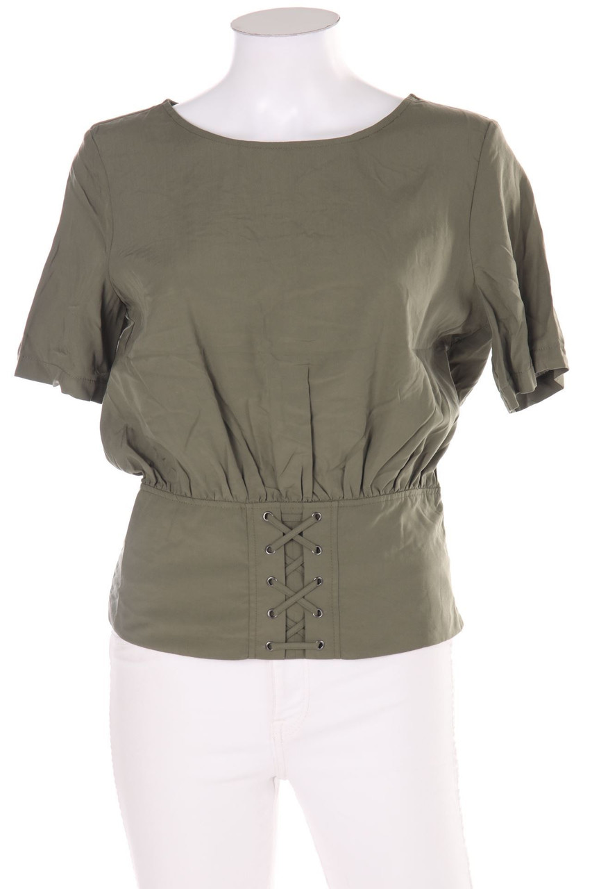 ONLY - Kurzarm-Bluse aus Viskose-Mix mit Schnürung - D 36