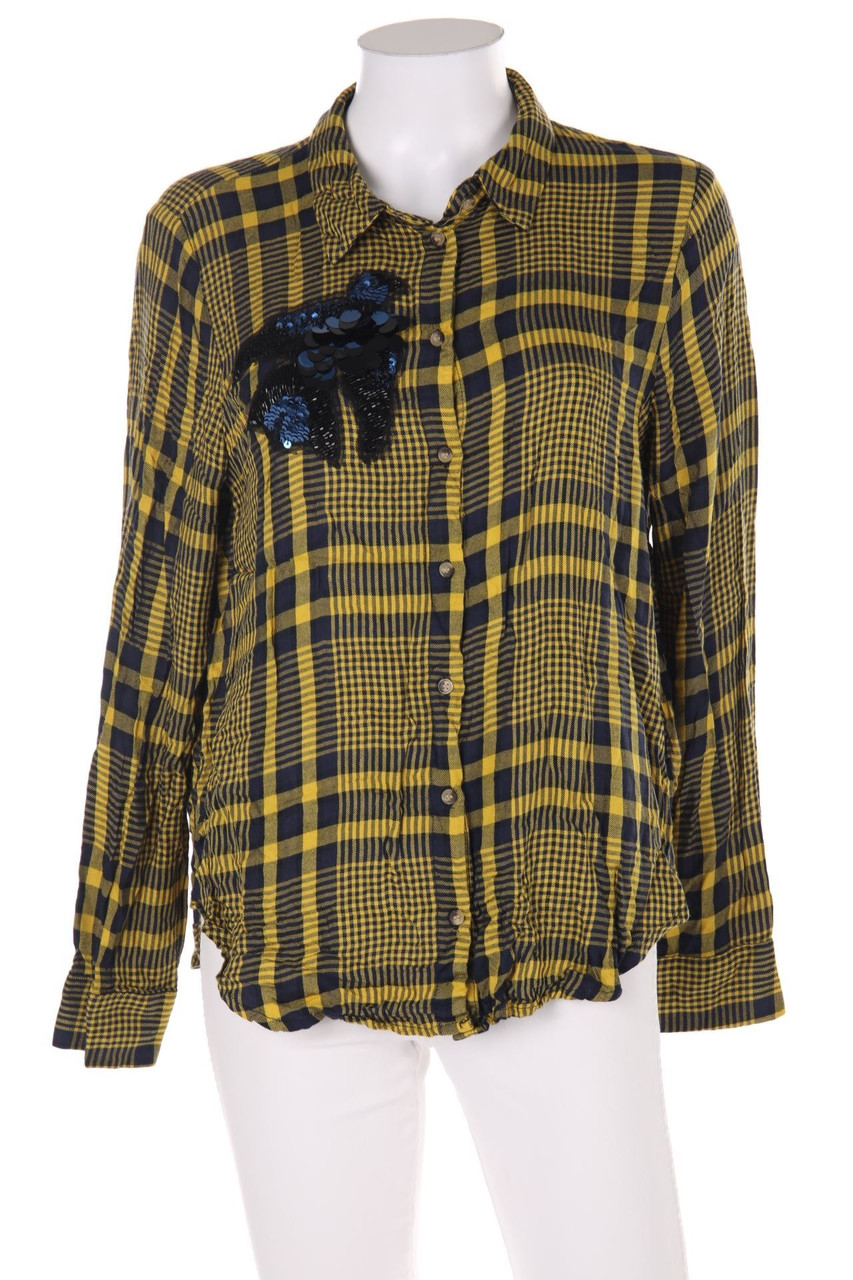 H&M - Karo-Hemd-Bluse aus Viskose mit Applikationen - D 42