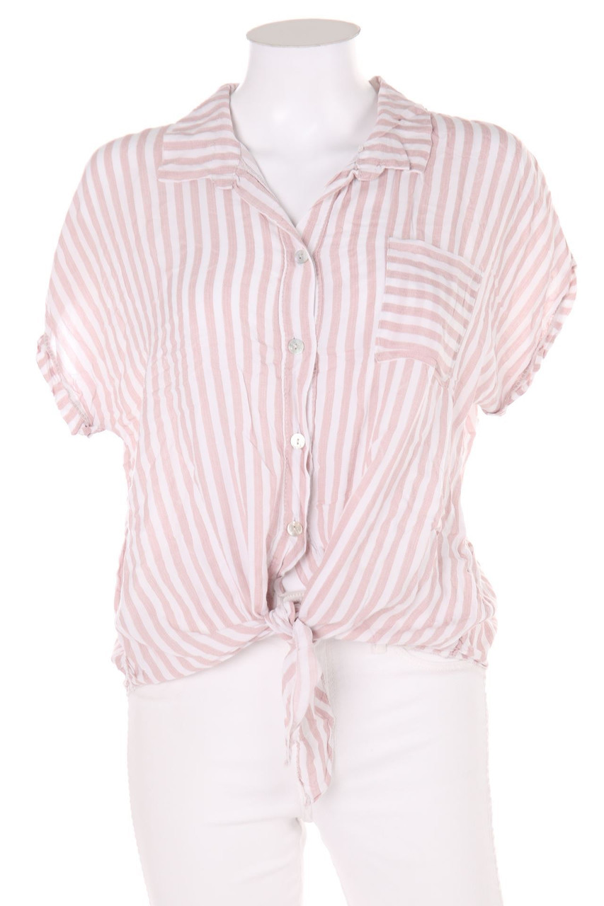 SECONDHAND - Streifen-Kurzarm-Bluse zum Knoten - L