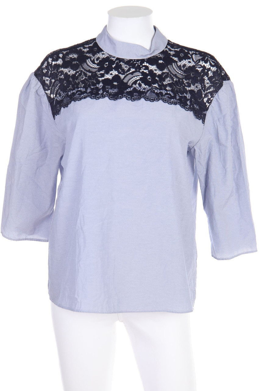 ZARA - Streifen-Bluse mit 3/4-Ärmel mit Spitzen-Einsatz - L
