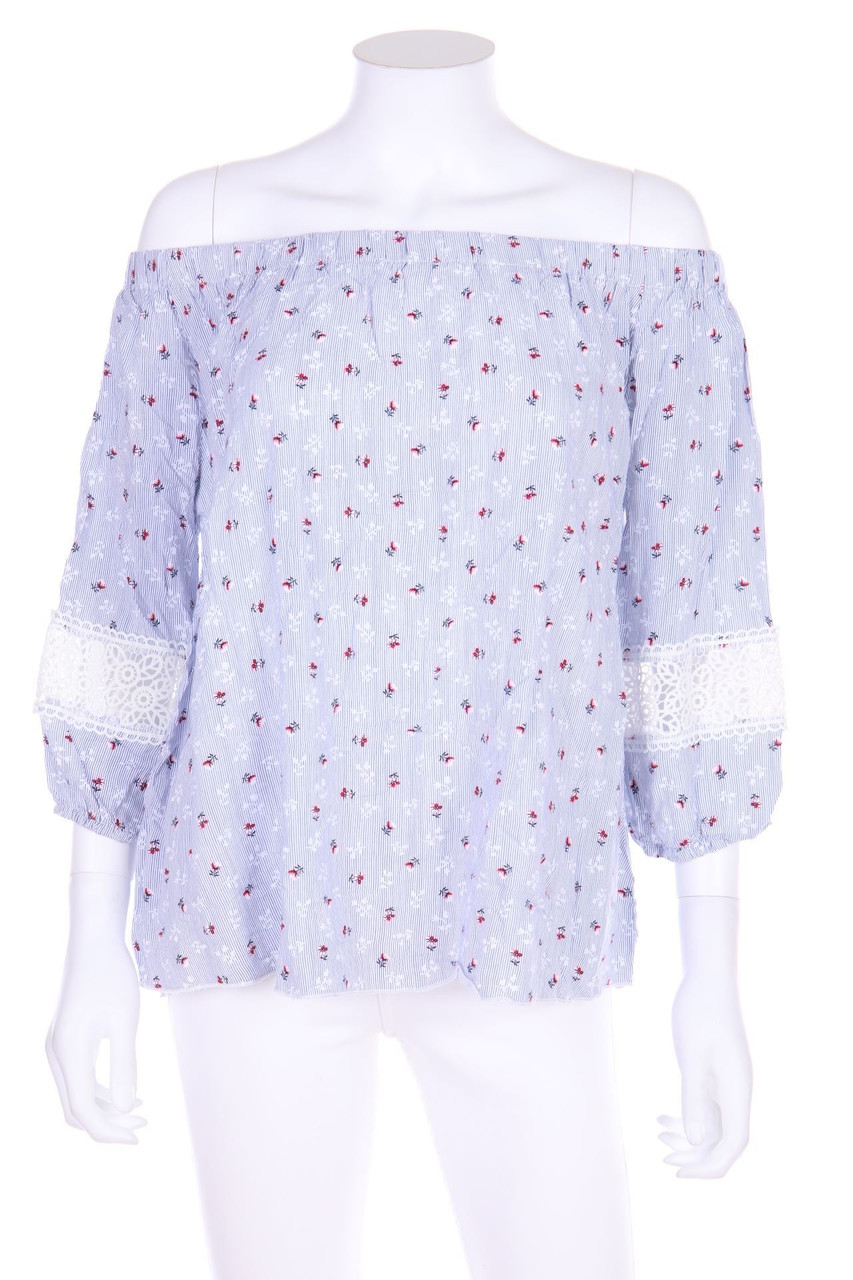 Ohne Label - Carmen-Bluse mit Häkelspitze - L