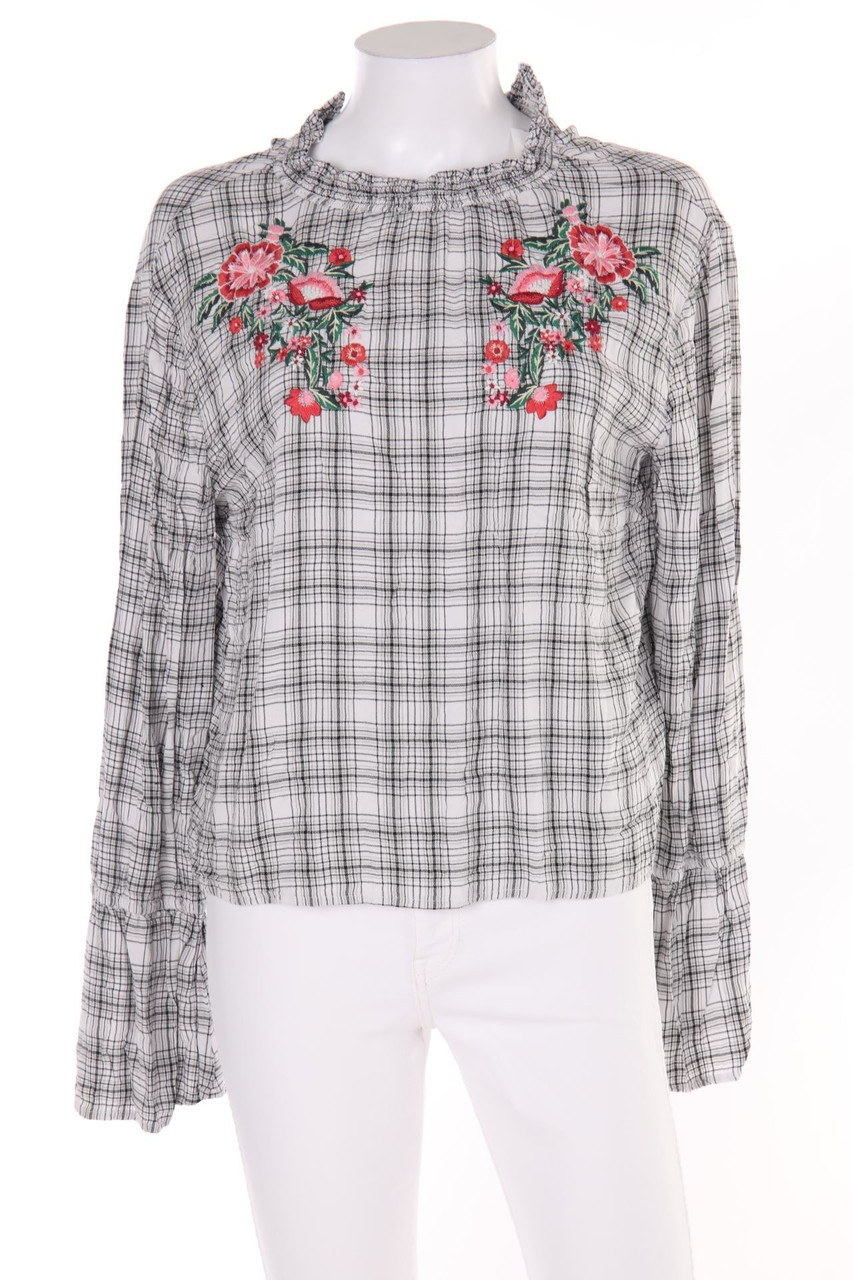 H&M - Karo-Bluse mit Stickereien - M