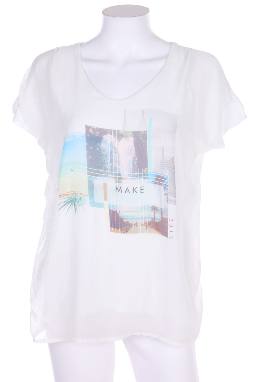 SA.HARA - Kurzarm-Bluse mit Print im Layer Look - M