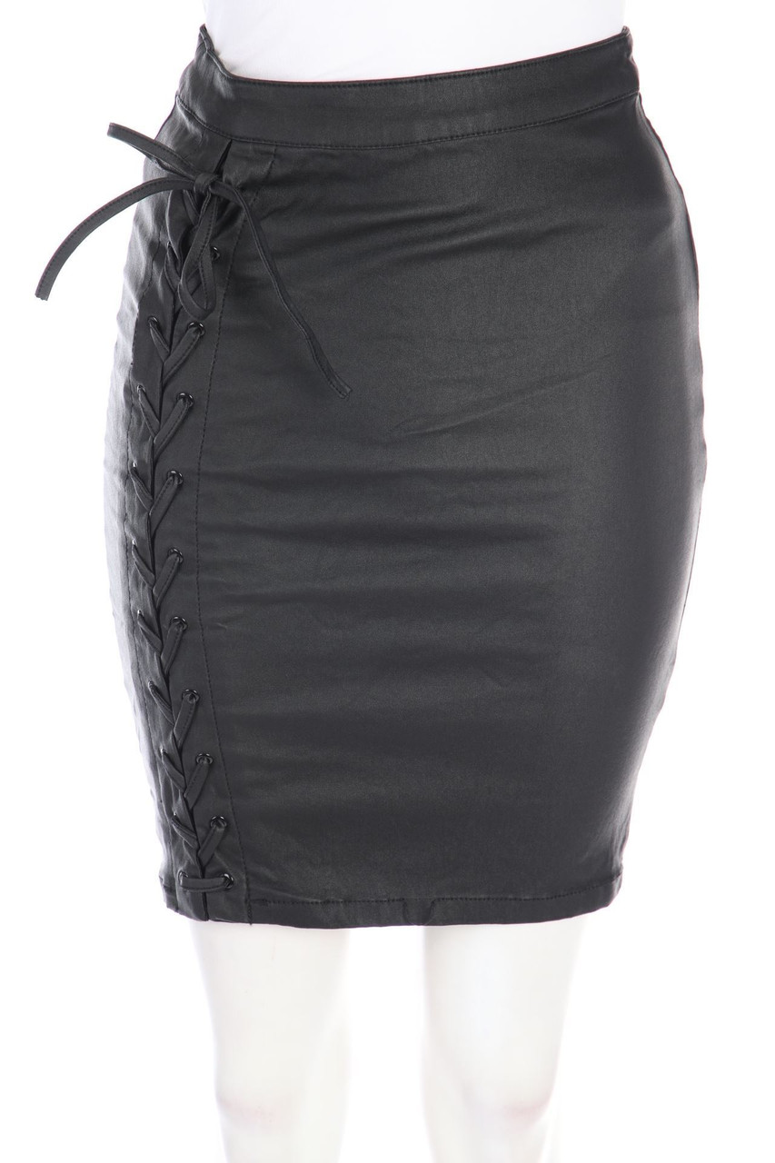 AMISU - Coated-Jeansrock mit Schnürung - D 34