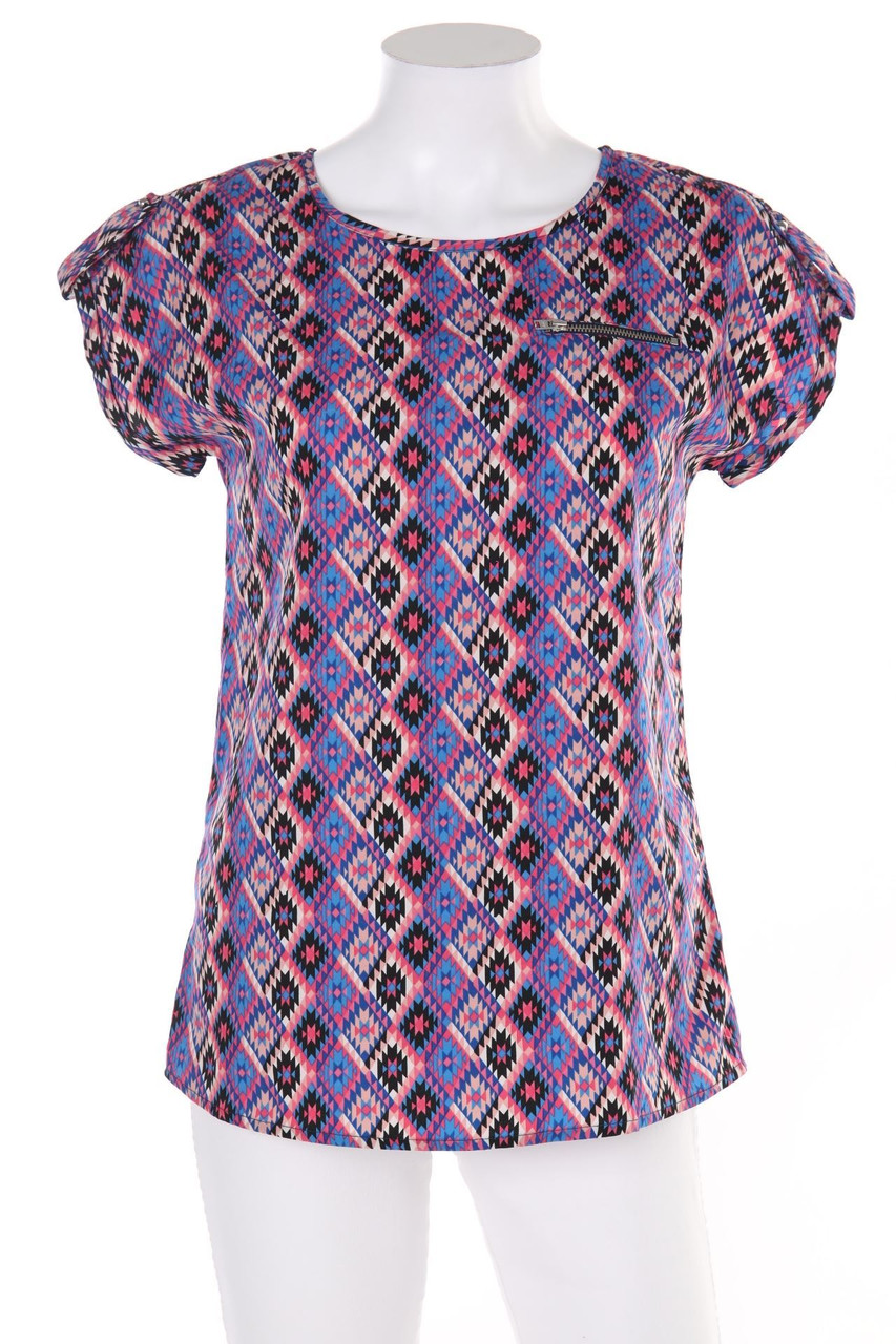 Livre - Kurzarm-Bluse mit Ethno-Print mit Batwing-Ärmeln - D 34