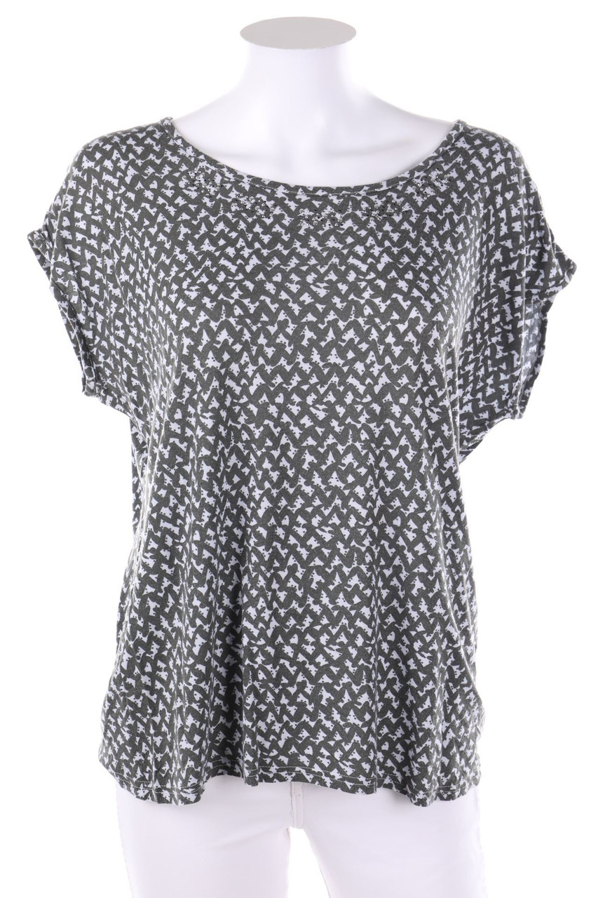 Mona - Batwing-Shirt mit Muster mit Strass-Steinen - D 40