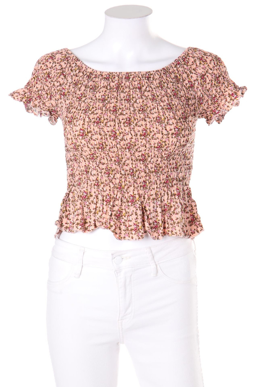 TODAY - Kurzarm-Bluse mit floralem Muster mit Raffungen - L