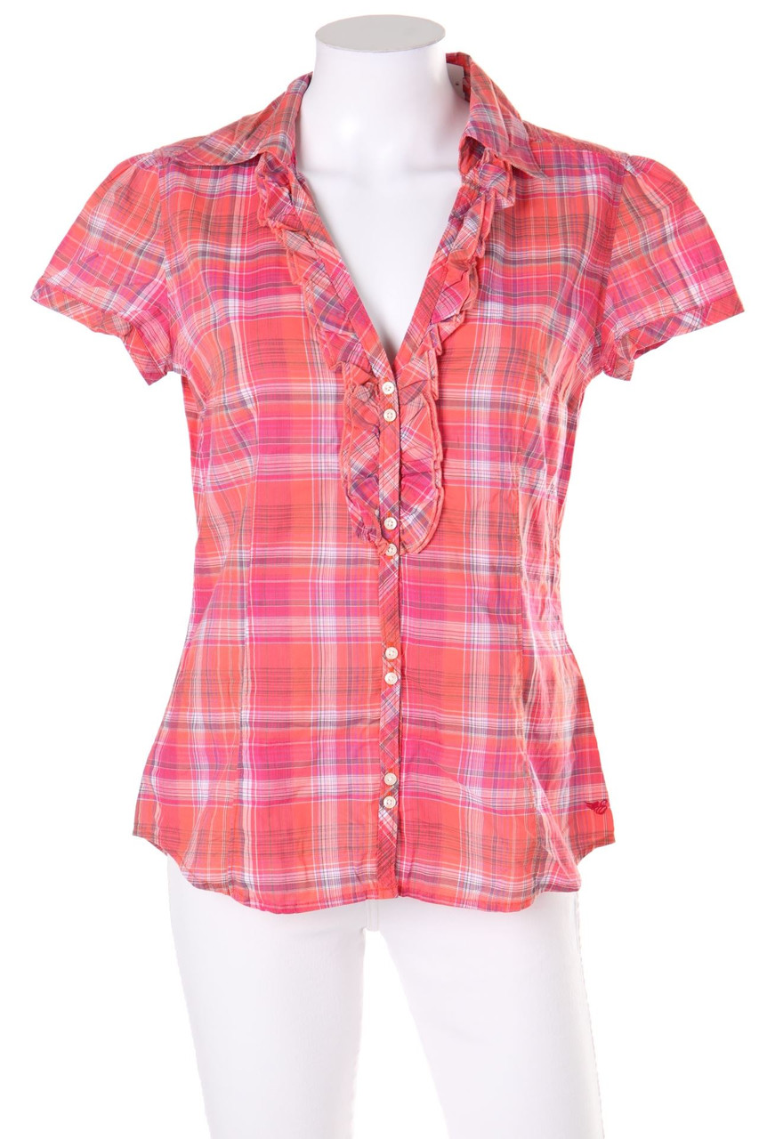 ESPRIT - Kurzarm-Bluse mit Karo-Muster - D 36