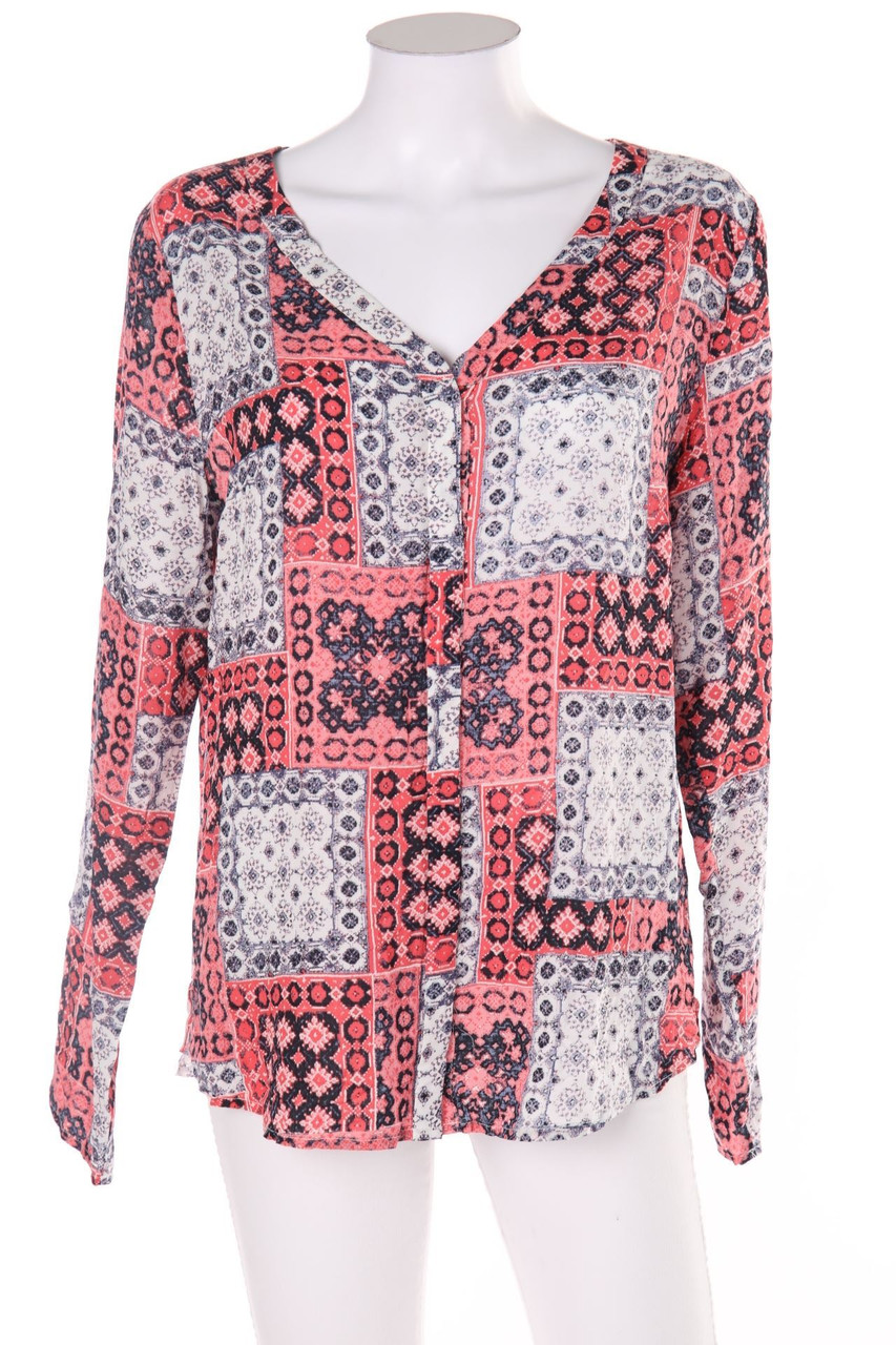 JEAN PASCALE - Bluse mit Muster mit Krempel-Ärmeln - D 42